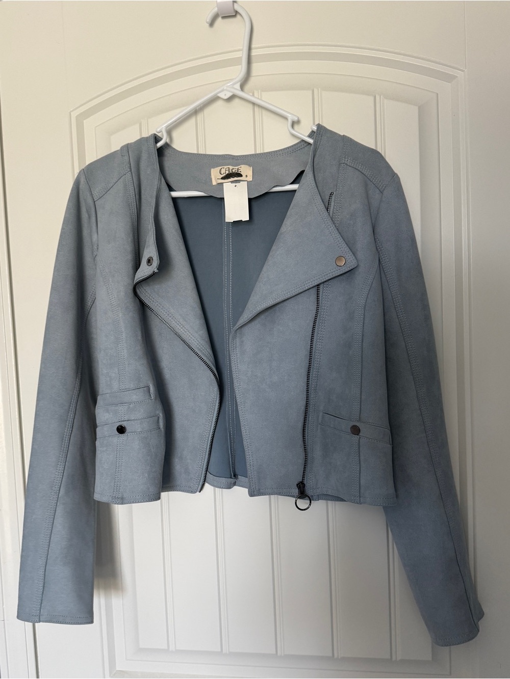 Cage Suede Crop Jacket light Blue size Small